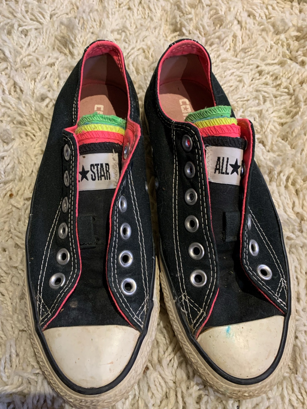 Neon Layered Tongue Black Converse Shoes W US 7 CTAS